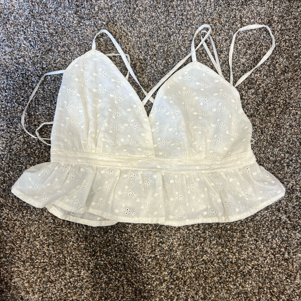 Forever 21 Cream Bustier Peplum Crop Top